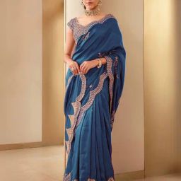 Odette Teal Blue Embellished Saree-image-64