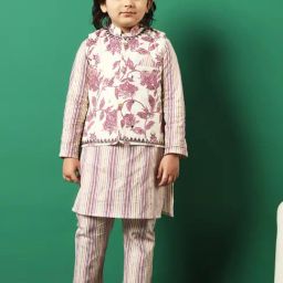 READIPRINT FASHIONS Kids Mauve & White Printed Full Sleeves Kurta, Pyjamas with Jacket-image-9
