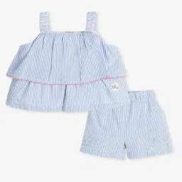Ed-a-Mamma Infant Girls Blue Cotton Striped Clothing Set-image-65