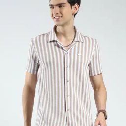 Monte Carlo Brown Regular Fit Striped Shirt-image-48