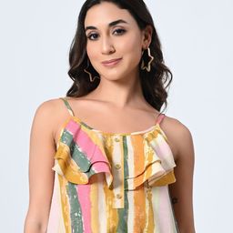 OTIRA Women Vertical Stripes Crepe Cinched Waist Top-image-29
