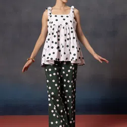 Bannos Swagger Polka Printed Shoulder Straps Top With Trousers-picture-28