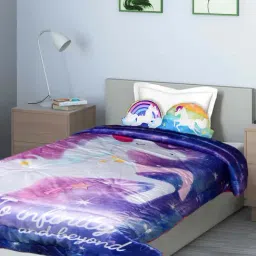 Saral Home Unicorn Blue Velvet 200 TC Kids Bed Linen Set-image-39