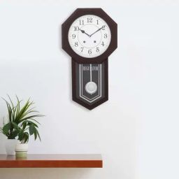eCraftIndia White Dial Octangle Brown Wooden Pendulum Wall Clock-image-26