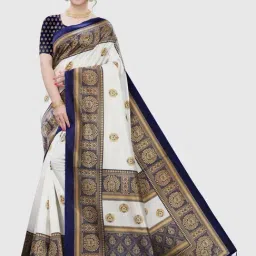 KSUT White & Navy Woven Saree With Unstitched Blouse-picture-15