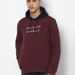 Allen Solly Maroon Cotton Regular Fit Colour Block Hooded SweatShirt-image-79