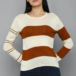 Allen Solly Cream Striped T-shirt-image-90