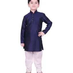 SG Yuvraj Kids Navy & White Self Full Sleeves Kurta Set-image-82