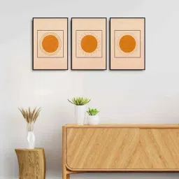 999Store Brown & Orange Canvas Wall Painting Panel With Fibre Frame - Set of 3-16