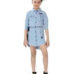 poplins Kids Blue Regular Fit Dress-image-75