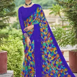 Satrani Multi Geometric Print Saree With Unstitched Blouse-image-7