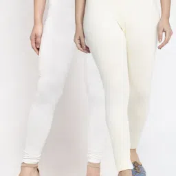 Gracit White & Off-White Mid Rise Leggings - Pack Of 2-image-40