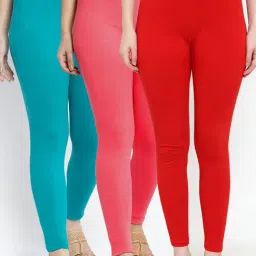 Gracit Red & Blue Mid Rise Leggings - Pack Of 3-image-39