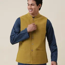Fabindia Mustard Regular Fit Nehru Jacket-47