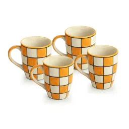 ExclusiveLane Fire Yellow & Off-White Ceramic Coffee Mugs - Set of 4 (260ml)-44