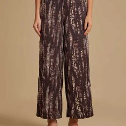 Kazo Brown Printed Relaxed Fit High Rise Elasticated Pants-image-64