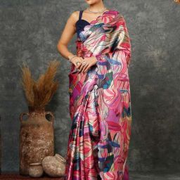 Satrani Multicolored Printed Saree With Unstitched Blouse-image-0
