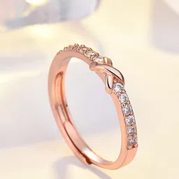 Shining Diva Fashion Rose Gold-Plated Crystal Studded Finger Ring-image-50