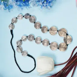 IMLI STREET Silver & Black Ethnic Tribal Handmade Long Coin Necklace-picture-21