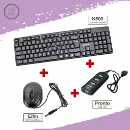 Zebion K500 Keyboard and Elfin Mouse Combo Set with Pronto 101 USB HUB (Black) image 3