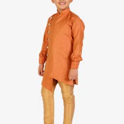 Pro-Ethic Style Developer Kids Orange & Beige Printed Full Sleeves Kurta with Pyjamas image 3