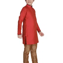 Pro-Ethic Style Developer Kids Red & Brown Self Full Sleeves Kurta with Pyjamas image 3