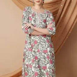 Melange by Lifestyle Grey Rayon Regular Fit Floral Kurta-image-59