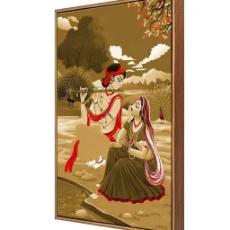999Store Multicolor Canvas Lord Krishna Playing Flute With Mirabai Painting Floating Frame image 3