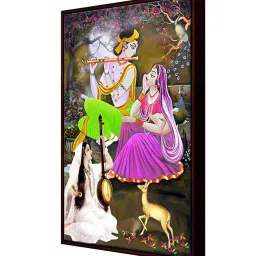 999Store Multicolor Canvas Lord Krishna Playing Flute With Mirabai Painting Floating Frame image 3