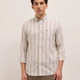 The Bear House Beige Blended Slim Fit Striped Shirt-picture-30