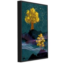 999Store Multicolor Canvas Golden Tree Flying Birds With Abstract Line Canvas Painting image 3