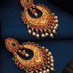 Aatmana Gold-Plated Green & Pink Crescent Shaped Chand Bali Earrings for Women image 3