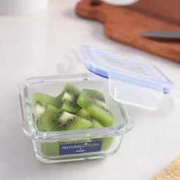 NATURALLY YOURS Transparent Glass Square Container With Flat Pp Lid 150 ml image 1