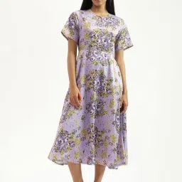 United Colors of Benetton Purple Floral Print A-Line Dress-picture-1