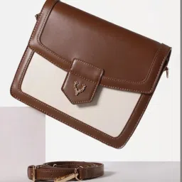 Allen Solly Brown & Cream Color Block Sling Handbag image 1