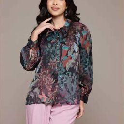 Aarke Ritu Kumar Black Irises Shirt With Camisole-image-22