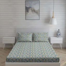 Living Scapes by Pantaloons Blue Queen Flat Bedsheet Set-22