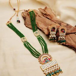 Zaveri Pearls Multicolor Meenakari Peacock Inspired Long Crystal Necklace & Earring Set-ZPFK11009-3