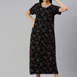Kryptic Black Printed Night Dress-image-26