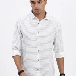 showoffff Showoff White Cotton Slim Fit Striped Shirt-picture-2
