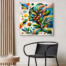 999Store Multicolor Canvas Wrapped Abstract Painting Of Nature And Geometry image 1