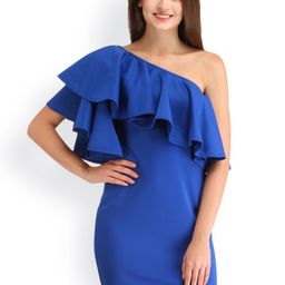 Cation Women Blue One-Shoulder Sheath Dress-image-30