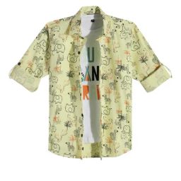 Cavio Boys Lemon Cotton Printed Shirt-image-96