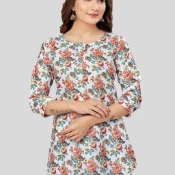 Saree Swarg White Printed A-Line Short Kurti-image-93