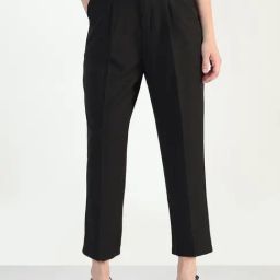 Showoff Black Straight Fit Trousers With Belt-image-65