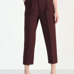 Showoff Maroon Straight Fit Trousers With Belt-image-48