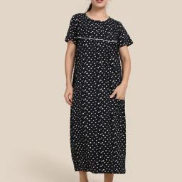 Kryptic Indigo Blue Cotton Printed Nightdress-image-77