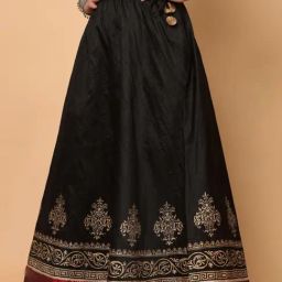 Kaanchie Nanggia Black Silk Printed Skirt-image-22