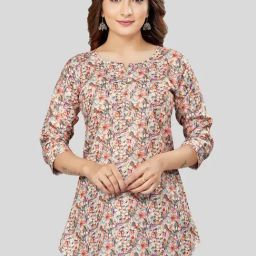 Saree Swarg Cream Printed A-Line Short Kurti-picture-35