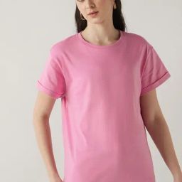 Bewakoof Pink Boyfriend Fit Solid T-Shirt-image-11